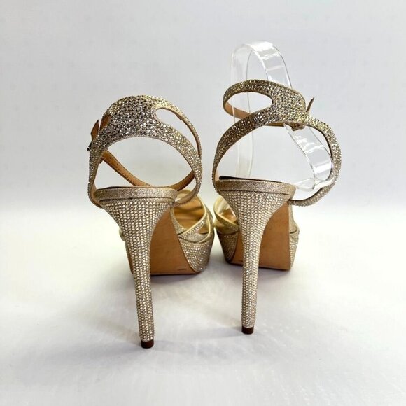 Jessica Simpson Oluina Platform Pump Size 9.5 Embellished Gold 5" Heel - Picture 4 of 16